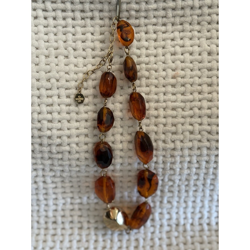 R.J. Graziano Faceted Amber Tortoise Bead Necklace Gold-Tone NIB